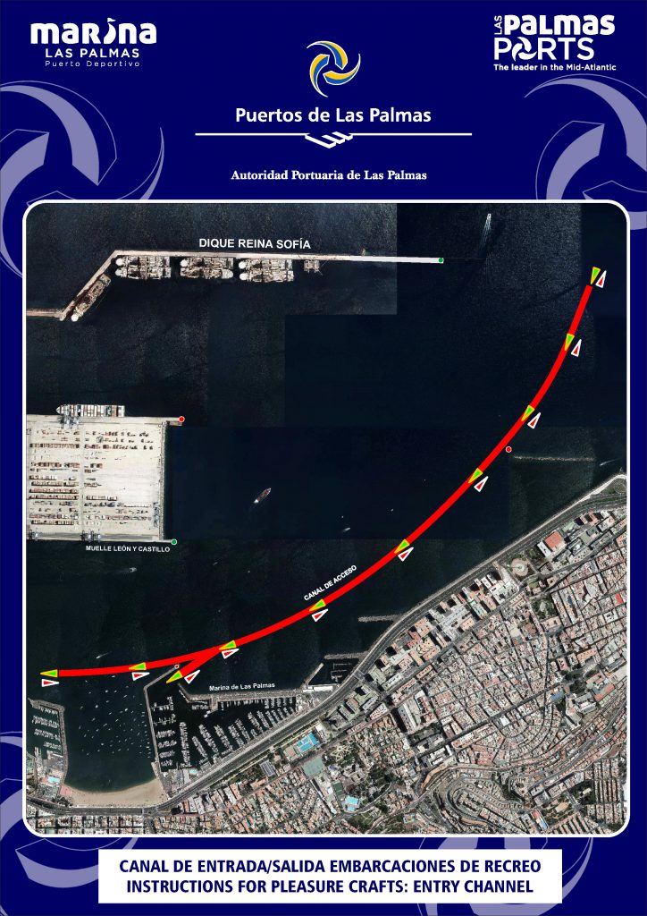 Plano del canal de entrada y salida de embarcaciones de recreo del Puerto de Las Palmas, desde el dique Reina Sofía hasta Marina Las Palmas. El plano completo está en el PDF enlazado.